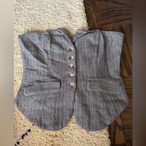 Free People Gray Herringbone Top